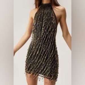 Nasty Gal Black Mini Dress with Rainbow Beading